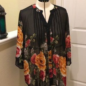 Sheer floral tunic with bell sleeves